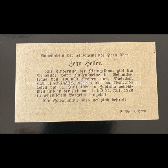 Austria 1920 10 Heller - Horn Notgeld UNC