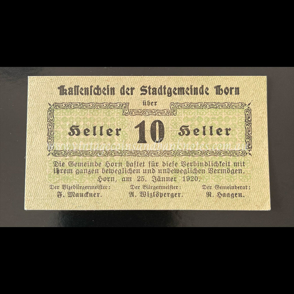 Austria 1920 10 Heller - Horn Notgeld UNC