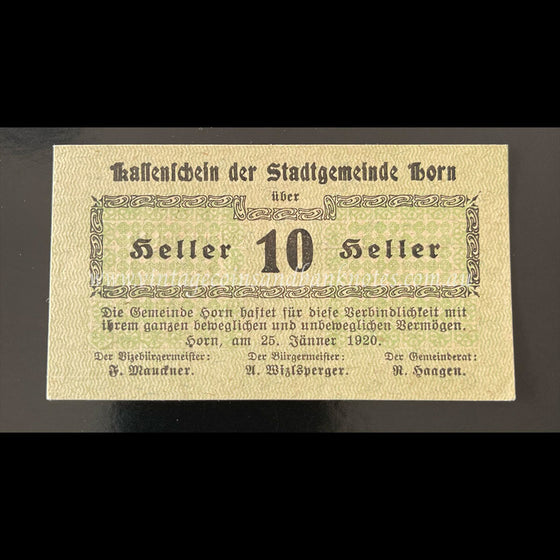 Austria 1920 10 Heller - Horn Notgeld UNC