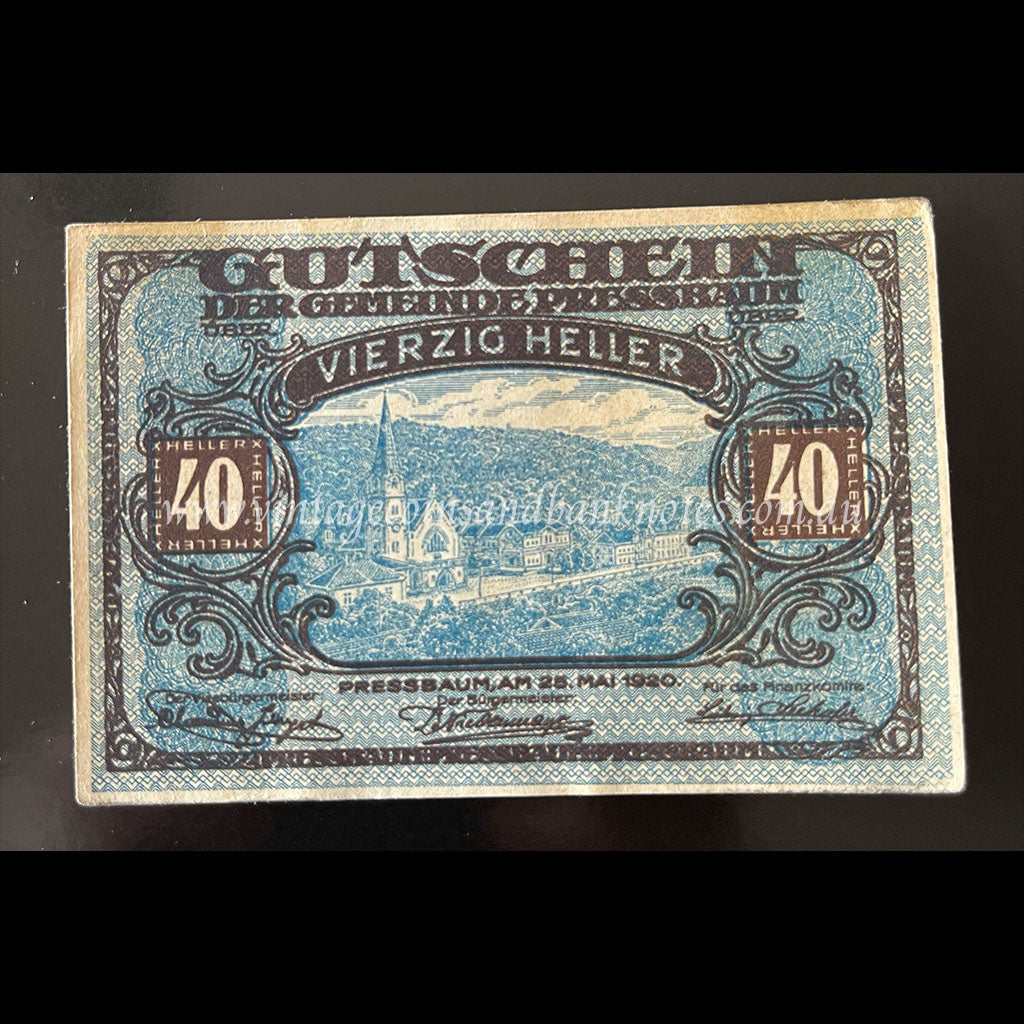 Austria 1920 40 Heller - Pressbaum Notgeld EF