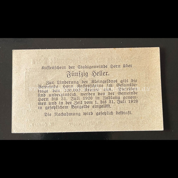 Austria 1920 50 Heller - Horn Notgeld UNC