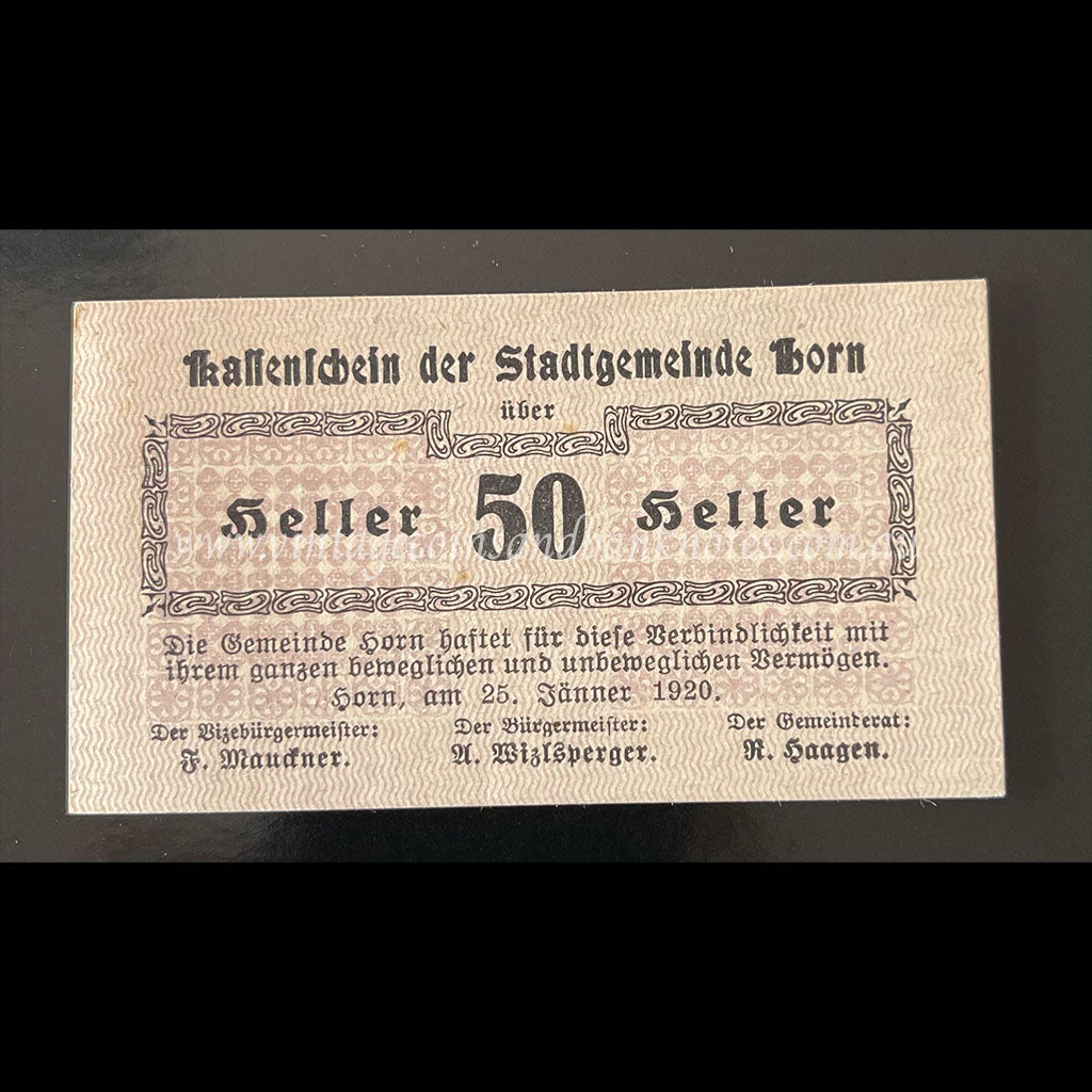 Austria 1920 50 Heller - Horn Notgeld UNC