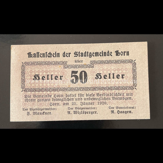 Austria 1920 50 Heller - Horn Notgeld UNC