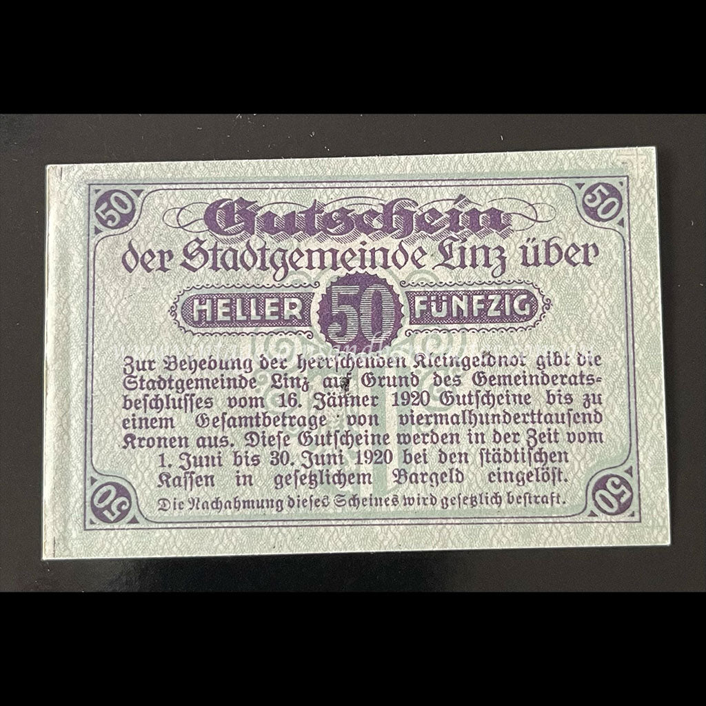 Austria 1920 50 Heller - Linz Notgeld UNC
