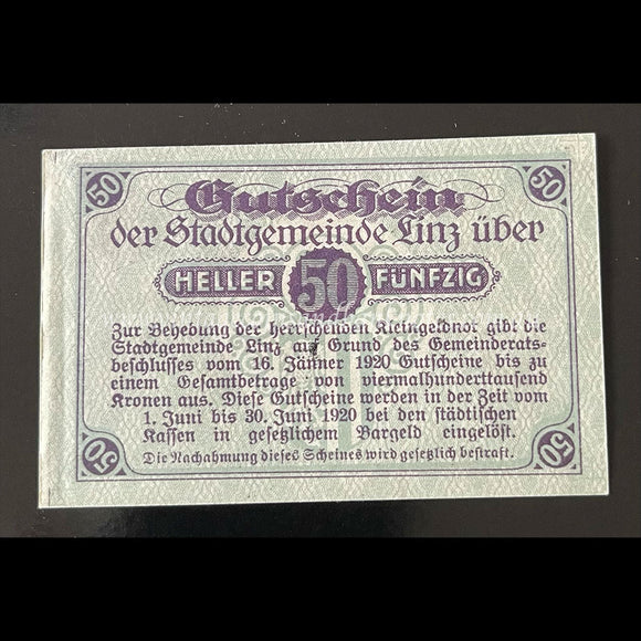 Austria 1920 50 Heller - Linz Notgeld UNC