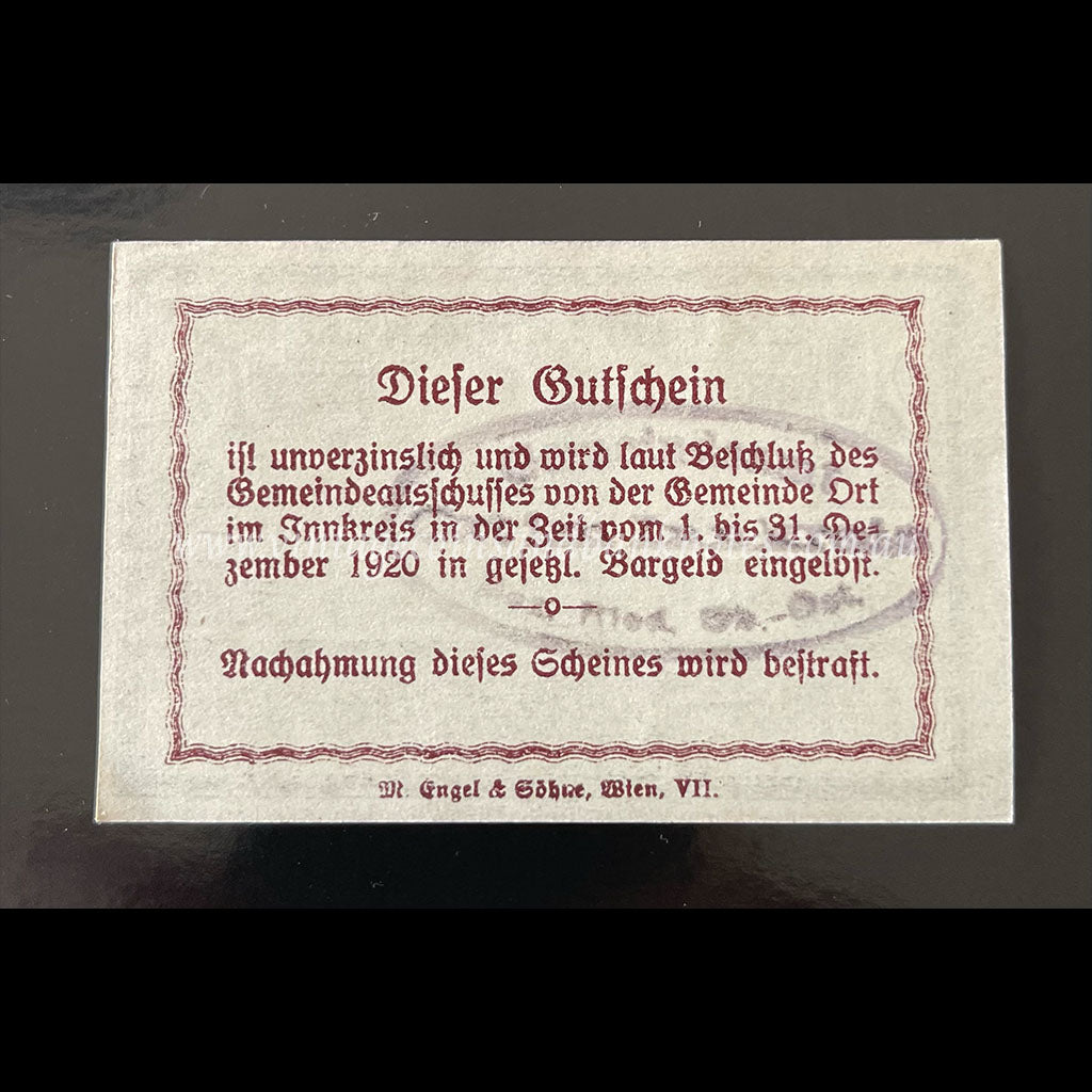 Austria 1920 50 Heller - Ort im Innkreis Notgeld UNC