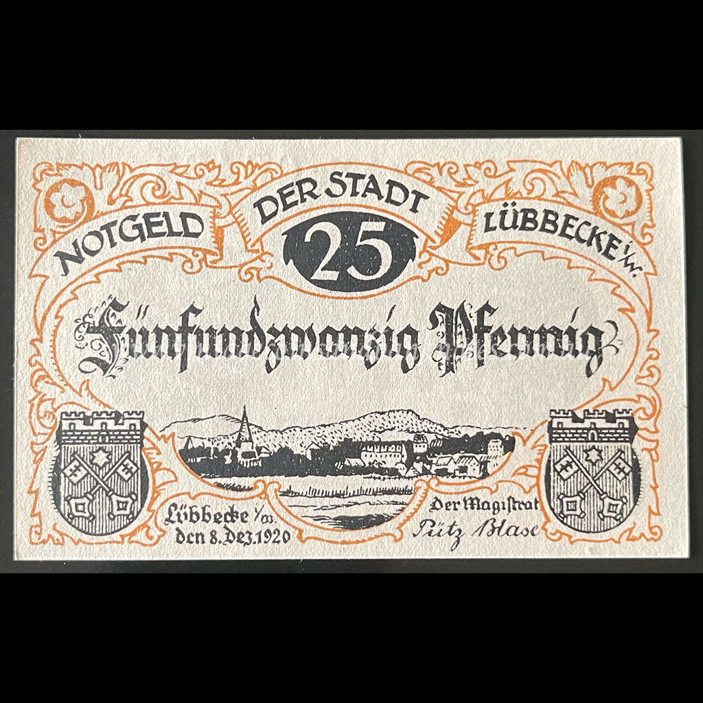 Germany 1920 25 Pfennig - Lübbecke Notgeld UNC
