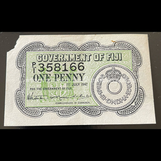 Fiji 1942 One Penny EF - Emergency Issue