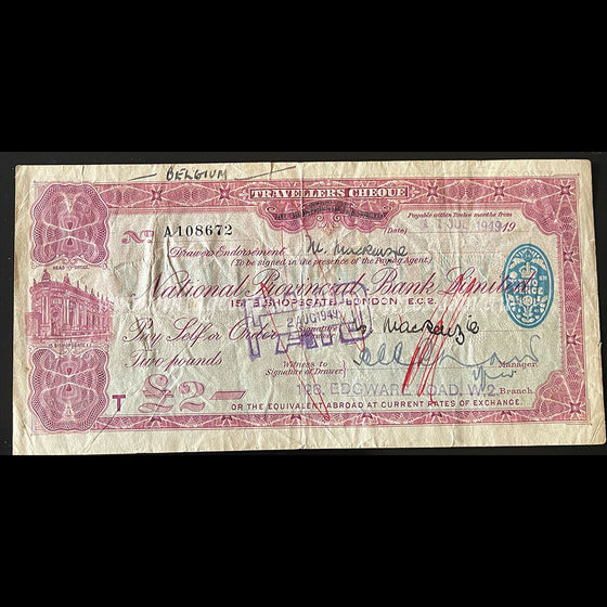 Great Britain 1949 2 Pounds - National Provincial Bank Ltd Travellers Cheque