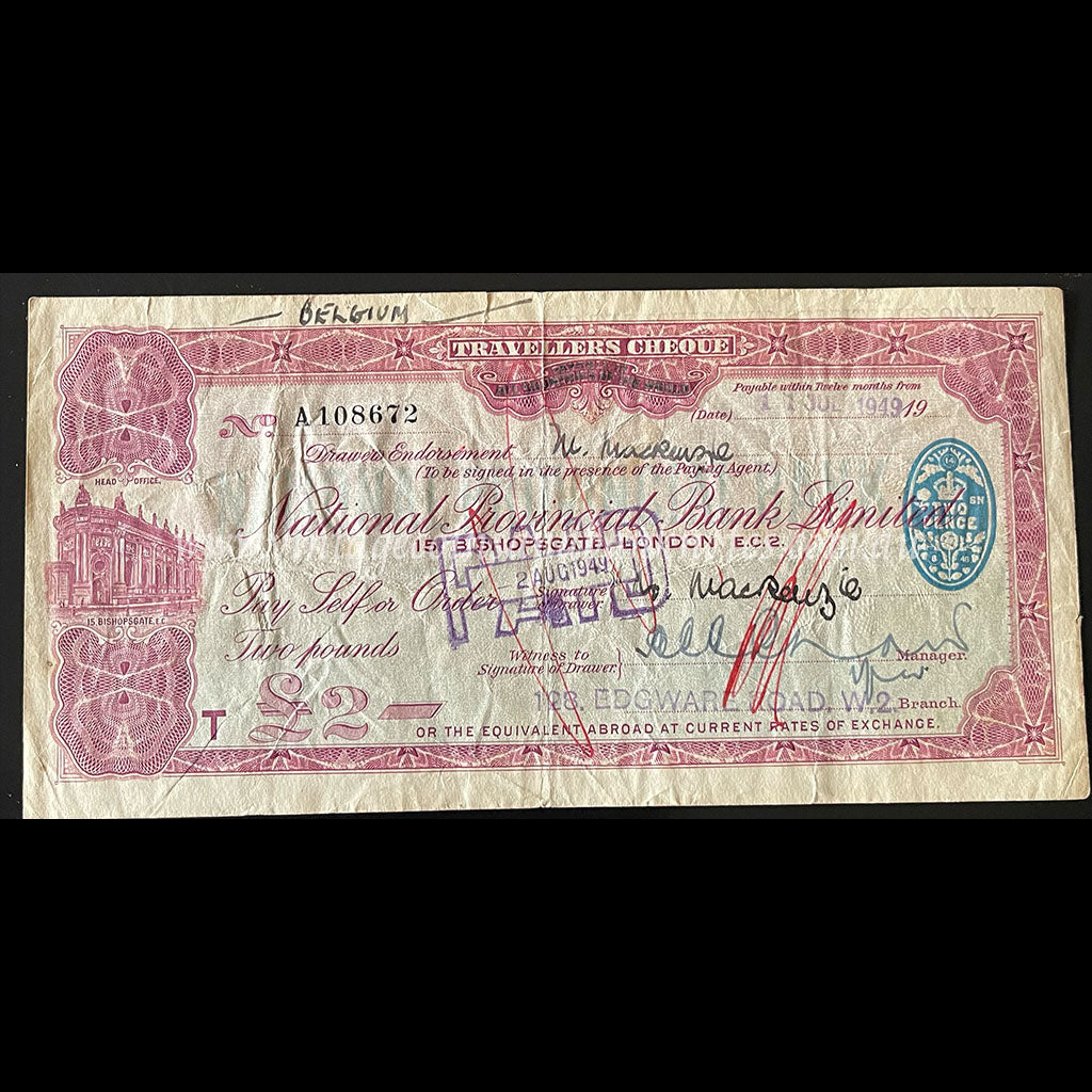 Great Britain 1949 2 Pounds - National Provincial Bank Ltd Travellers Cheque
