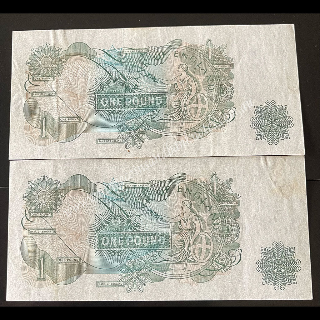 Great Britain ND (1966-70) 1 Pound Consecutive Pair UNC