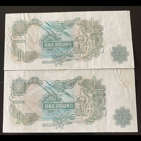 Great Britain ND (1966-70) 1 Pound Consecutive Pair UNC