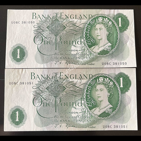 Great Britain ND (1966-70) 1 Pound Consecutive Pair UNC