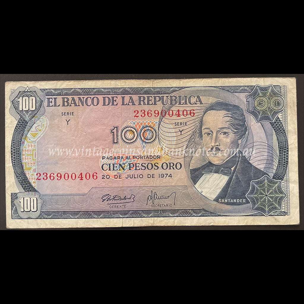 Colombia 1974 100 Pesos Oro FINE
