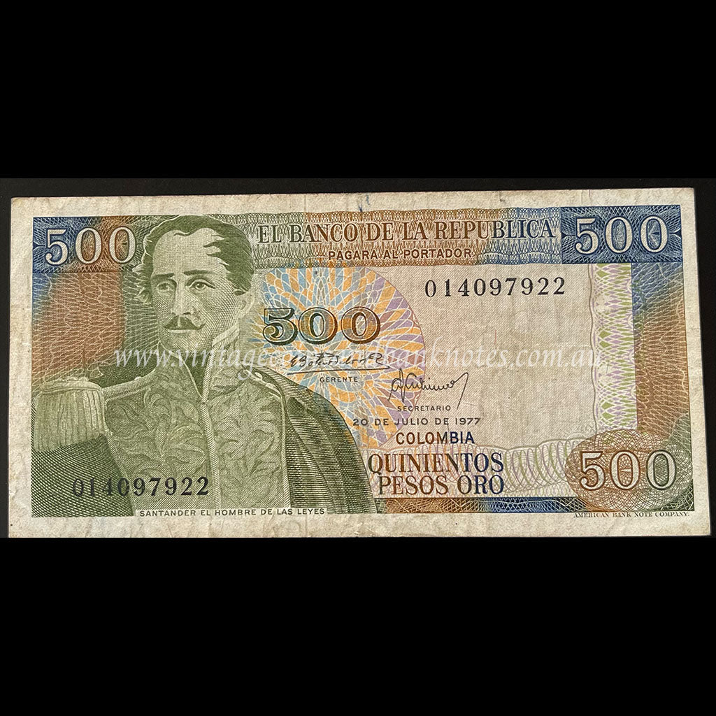 Colombia 1977 500 Pesos Oro aVF