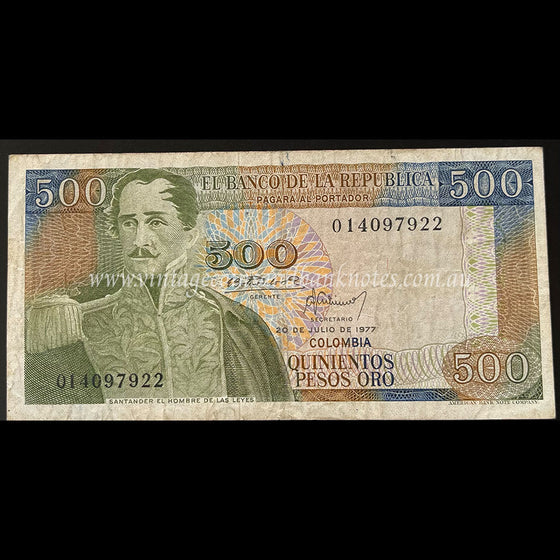 Colombia 1977 500 Pesos Oro aVF
