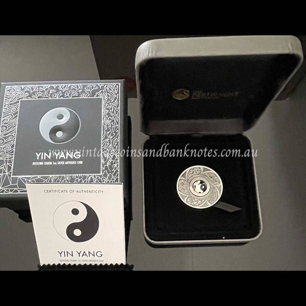2016 $1 Yin Yang Rotating Charm 1 oz Silver Antiqued Tuvalu Proof Coin