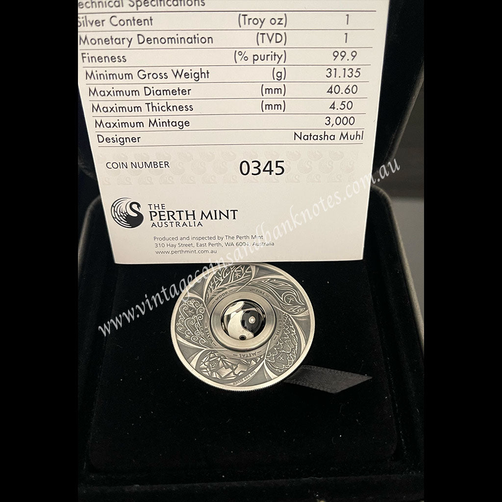 2016 $1 Yin Yang Rotating Charm 1 oz Silver Antiqued Tuvalu Proof Coin