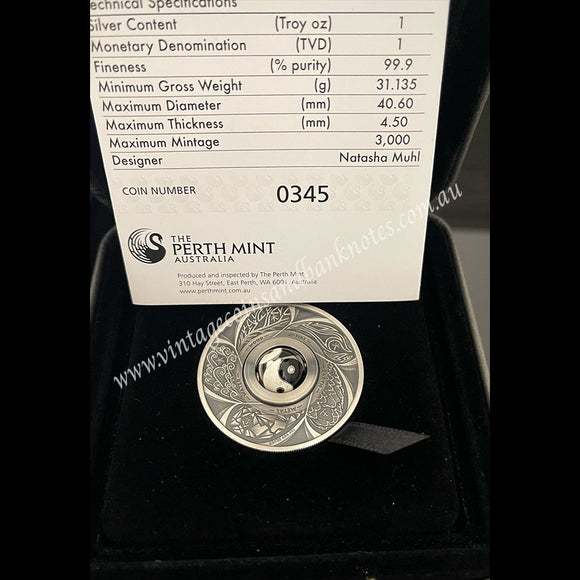 2016 $1 Yin Yang Rotating Charm 1 oz Silver Antiqued Tuvalu Proof Coin