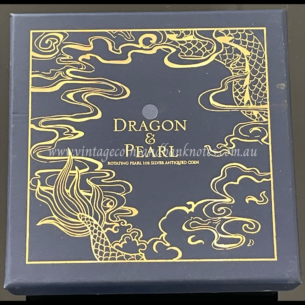 2017 $1 Dragon and Rotating Pearl 1 oz Silver Antiqued Tuvalu Proof Coin