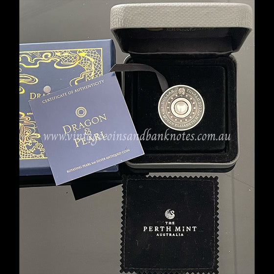 2017 $1 Dragon and Rotating Pearl 1 oz Silver Antiqued Tuvalu Proof Coin