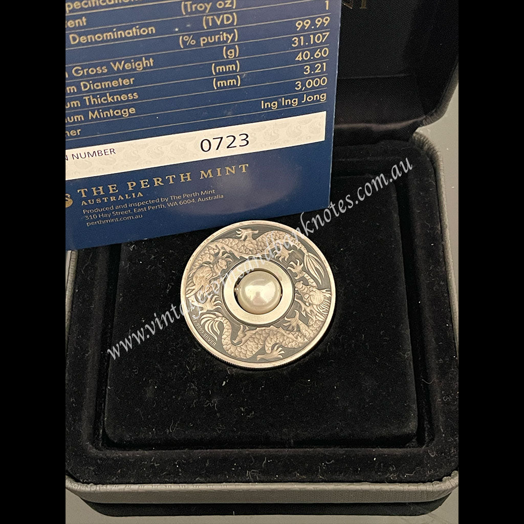 2017 $1 Dragon and Rotating Pearl 1 oz Silver Antiqued Tuvalu Proof Coin