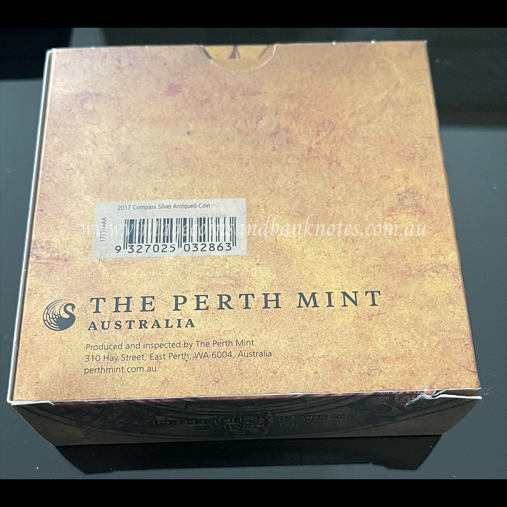 2017 $2 Compass 2 oz Silver Antiqued Tuvalu Proof Coin