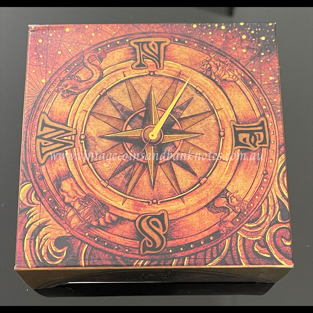 2017 $2 Compass 2 oz Silver Antiqued Tuvalu Proof Coin