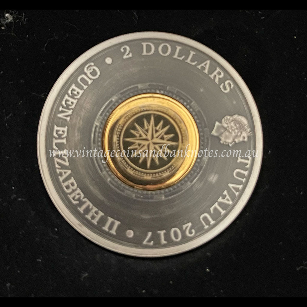 2017 $2 Compass 2 oz Silver Antiqued Tuvalu Proof Coin
