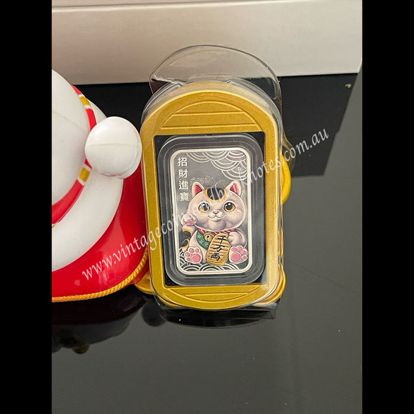 2018 $1 Lucky Cat Tri Colour 1 oz Silver Tuvalu Proof Coin