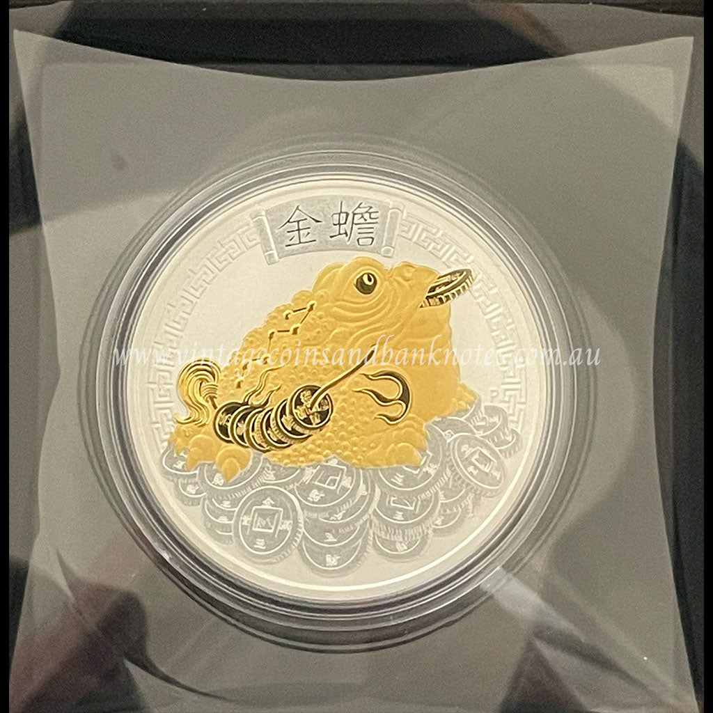 2018 $1 Money Toad 1 oz Silver Gilded in 24 ct Gold Tuvalu Proof Coin