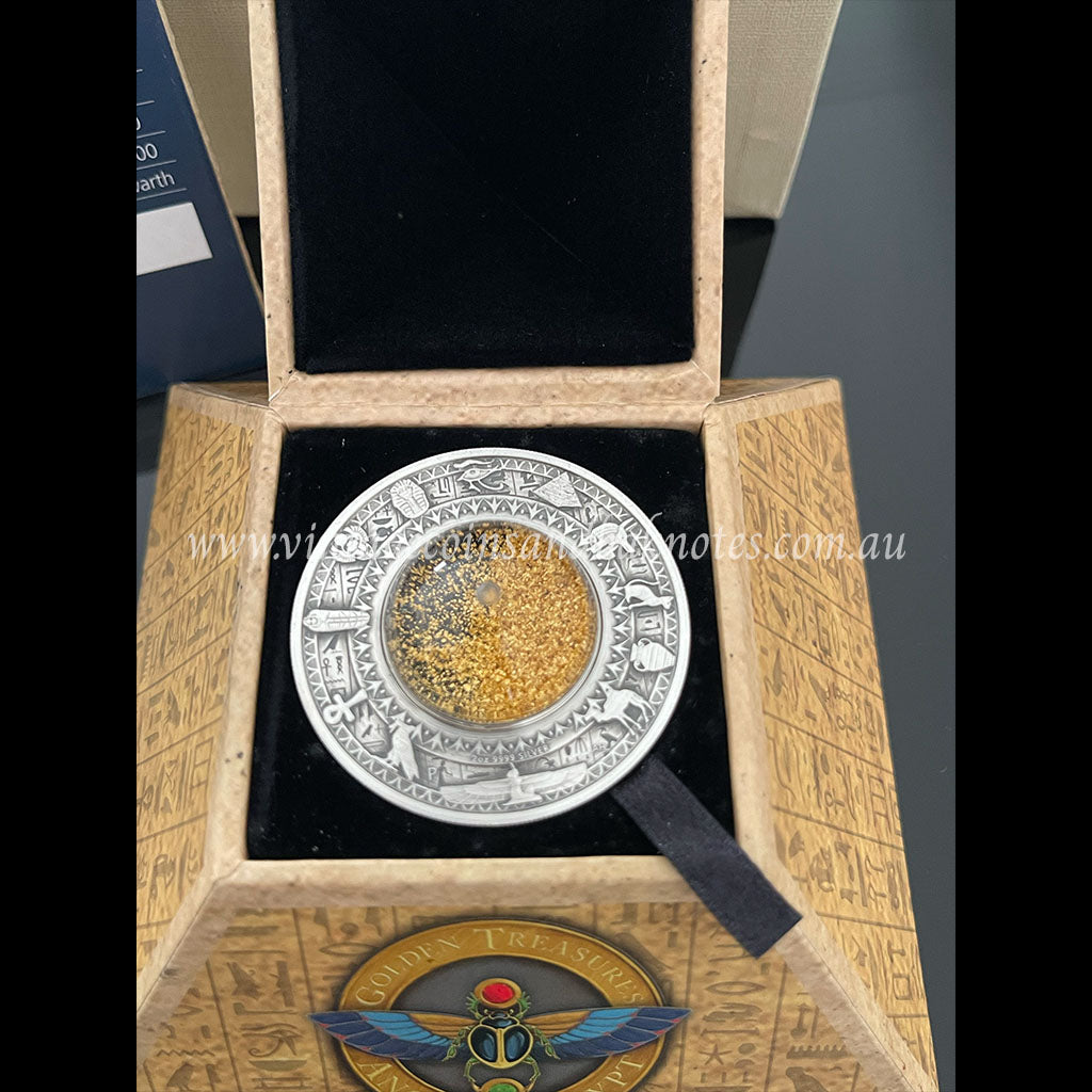 2019 $2 The Golden Treasures Ancient Egypt Pyramid 2 oz Silver Antiqued Tuvalu Proof Coin