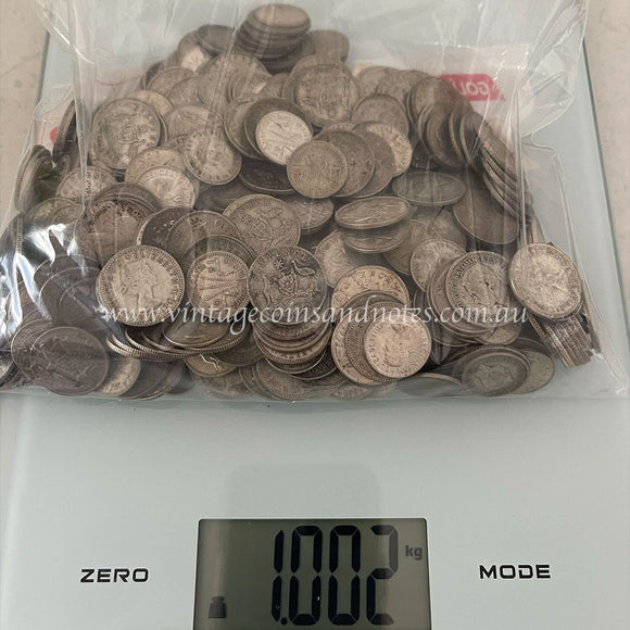 1kg Post 1946-64 Threepence and Sixpence 50% Silver Coins 1 Kilo Bag