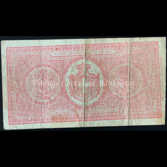 Italy 1914 1 Lira VF - Regno D'Italia