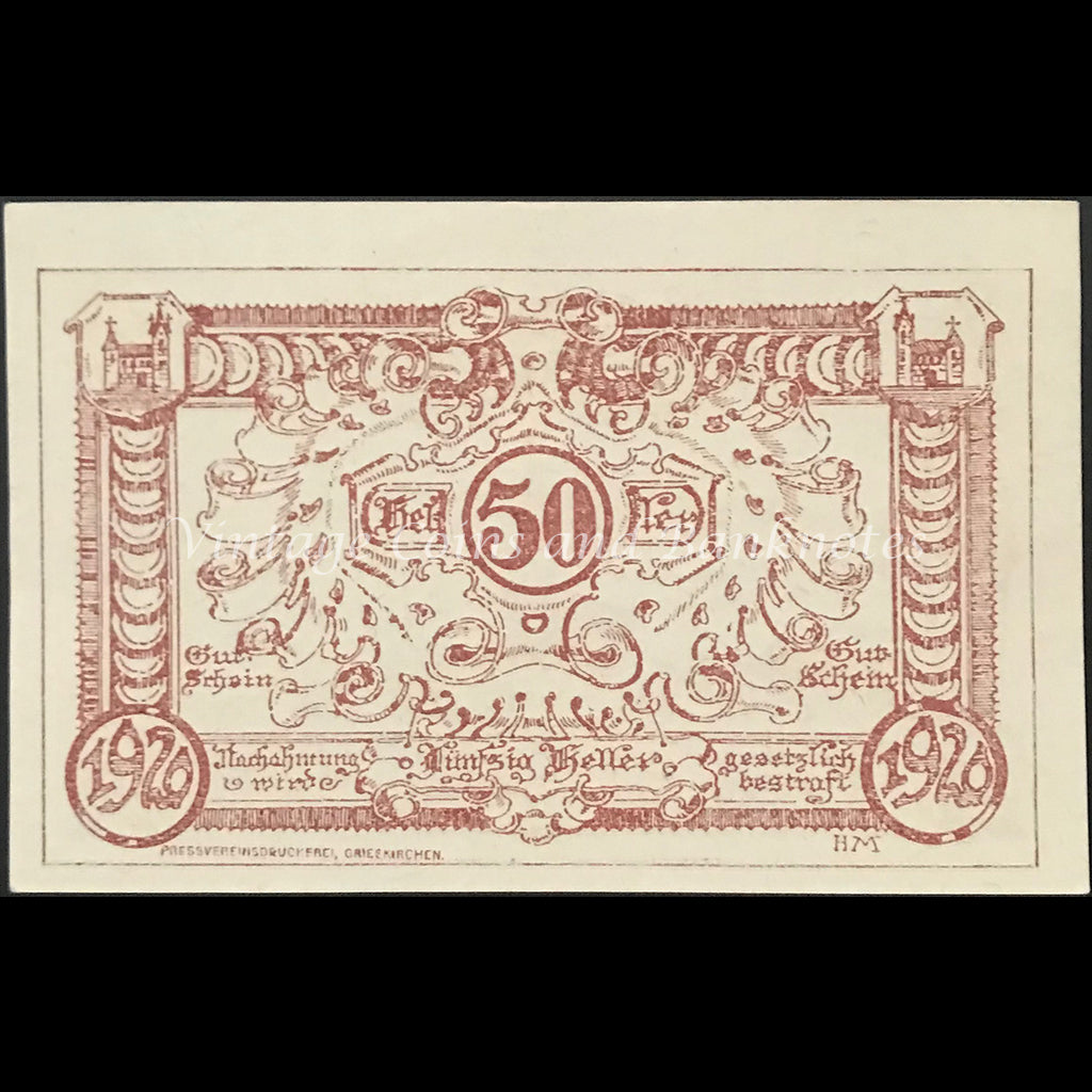 Austria 1920 50 Heller - Grieskirchen Notgeld UNC