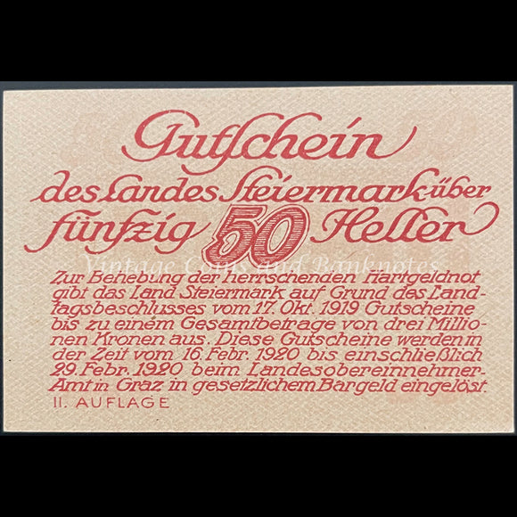 Austria 1920 50 Heller - Styria Notgeld UNC