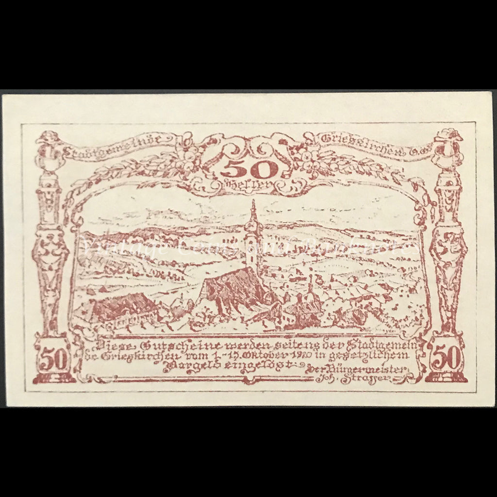 Austria 1920 50 Heller - Grieskirchen Notgeld UNC