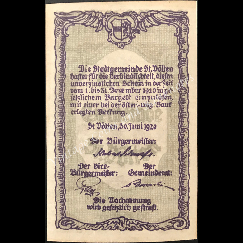 Austria 1920 50 Heller - Sankt Poelten (Pölten) Notgeld UNC