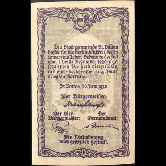 Austria 1920 50 Heller - Sankt Poelten (Pölten) Notgeld UNC