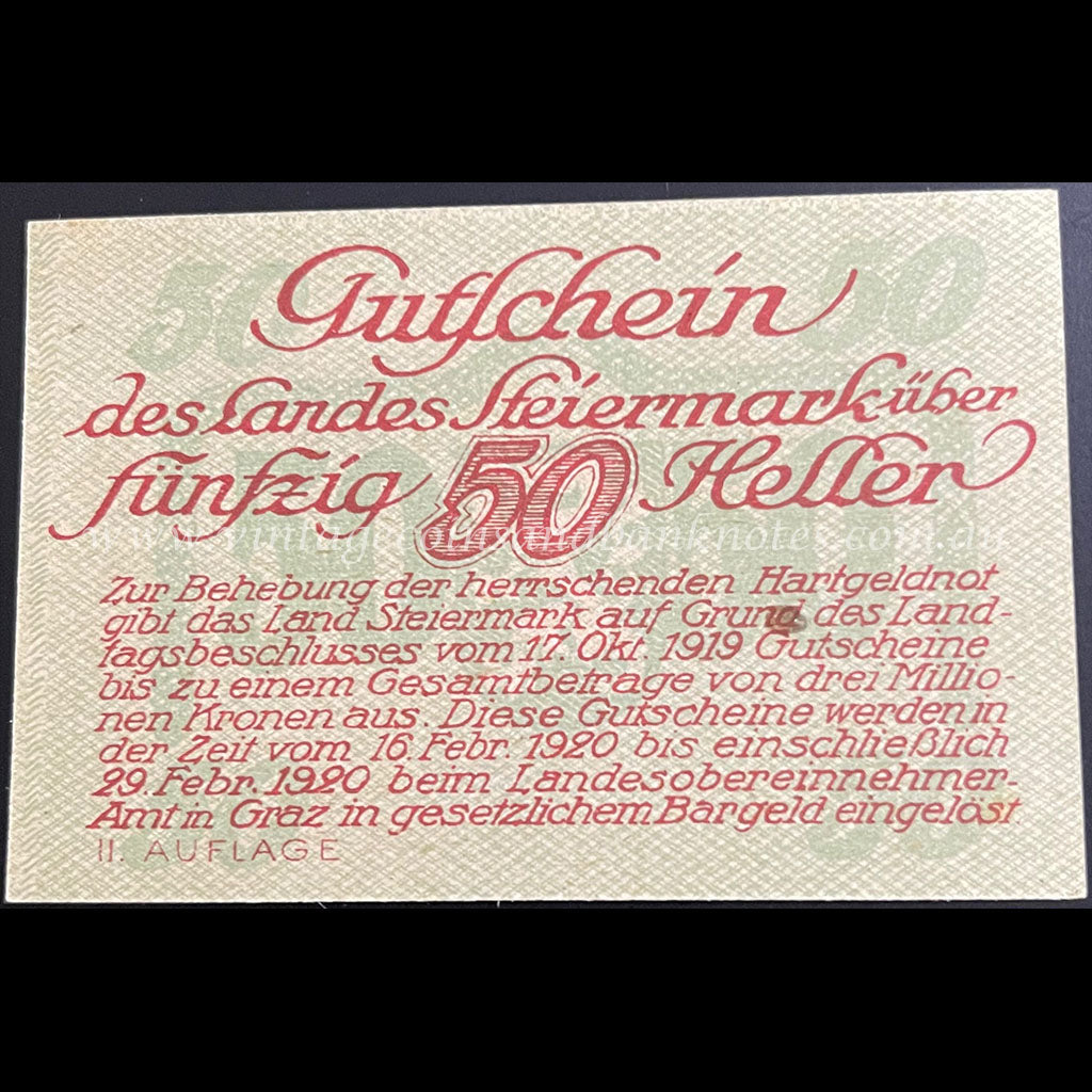 Austria 1920 50 Heller - Styria Notgeld UNC