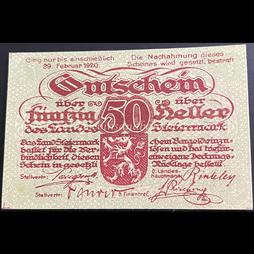 Austria 1920 50 Heller - Styria Notgeld UNC