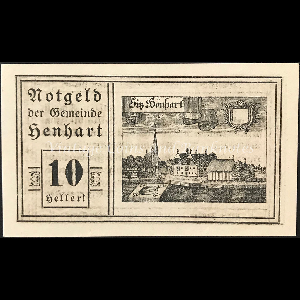 Austria 1920 10 Heller - Henhart Notgeld UNC