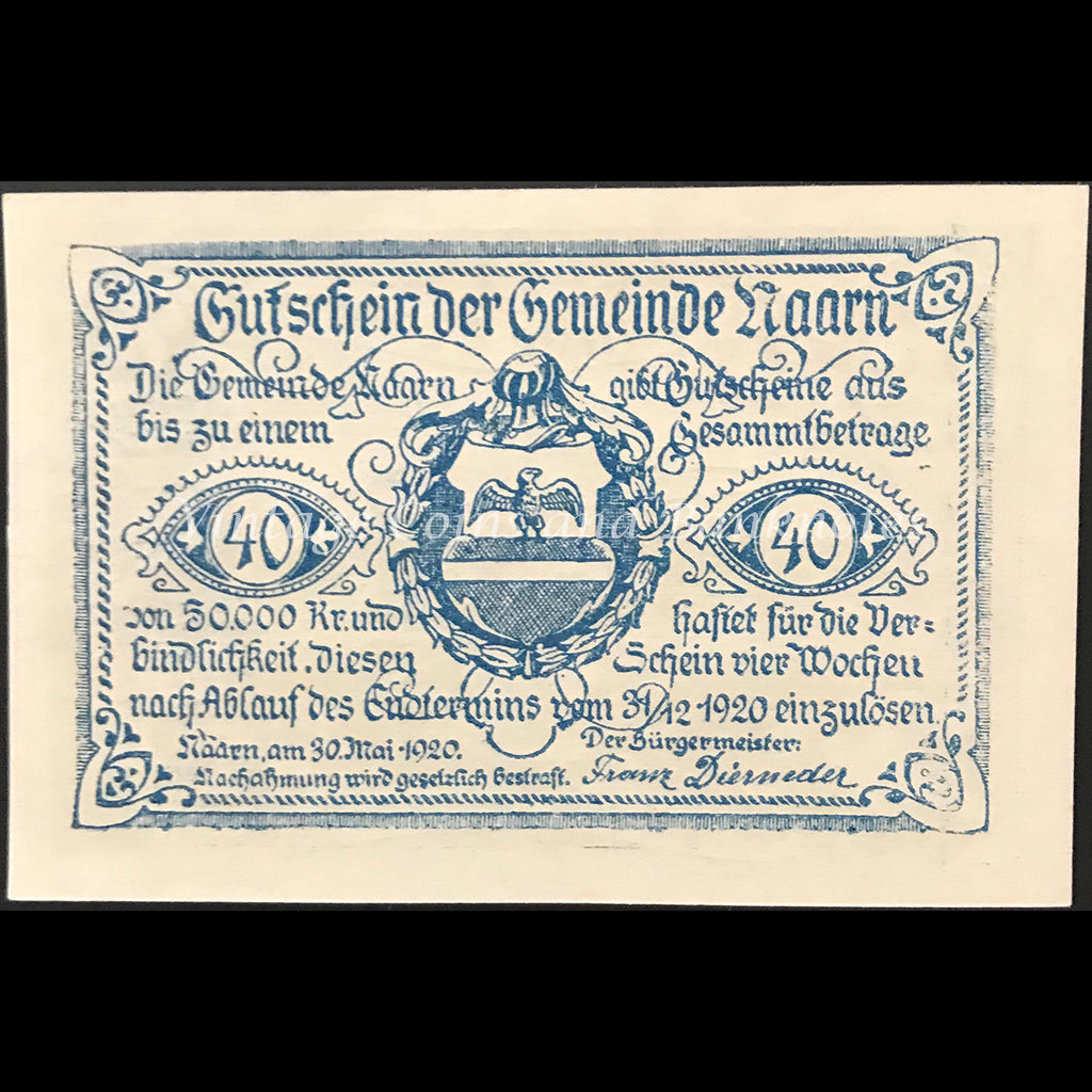 Austria 1920 40 Heller - Naarn Notgeld UNC