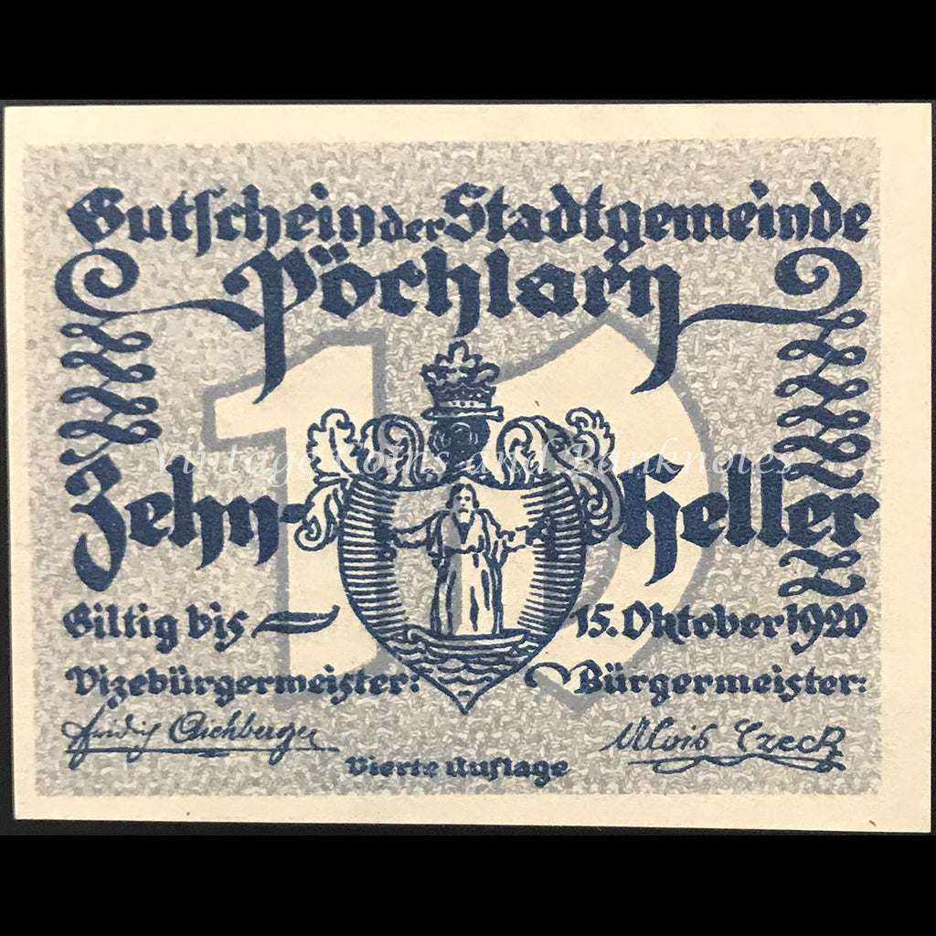 Austria 1920 10 Heller - Pöchlarn Notgeld UNC