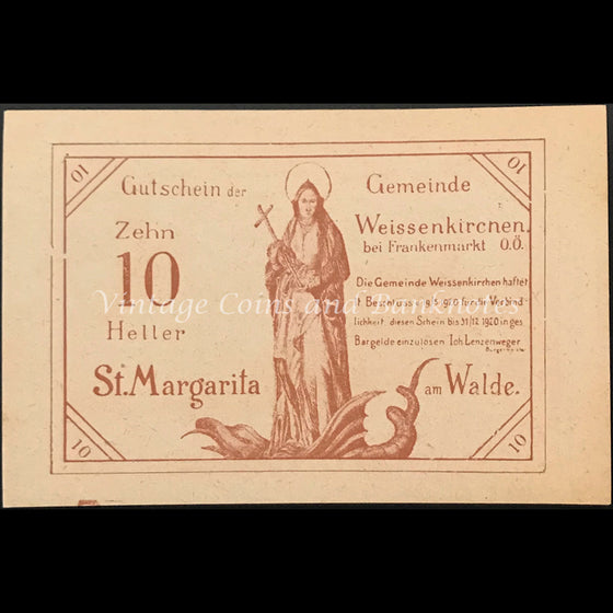 Austria 1920 10 Heller - Weissenkirchen Notgeld UNC