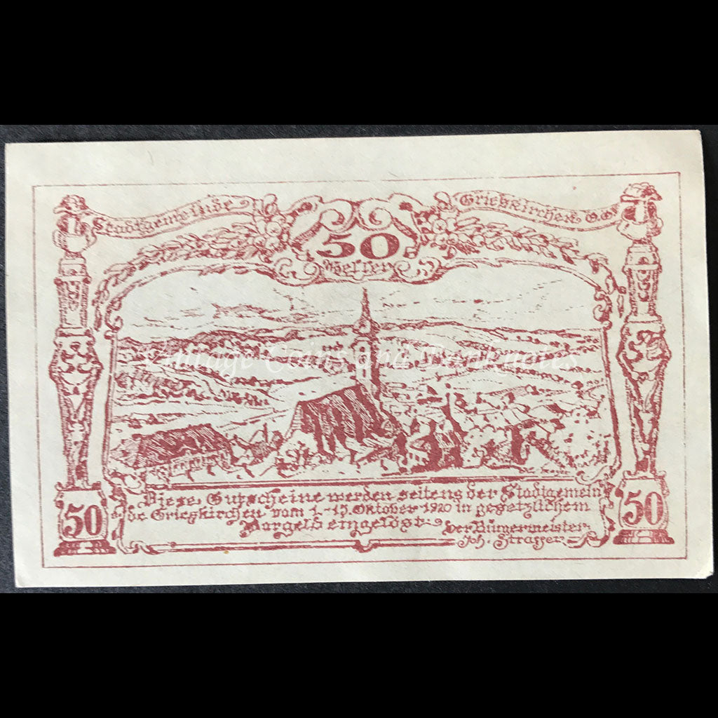 Austria 1920 50 Heller - Grieskirchen Notgeld UNC