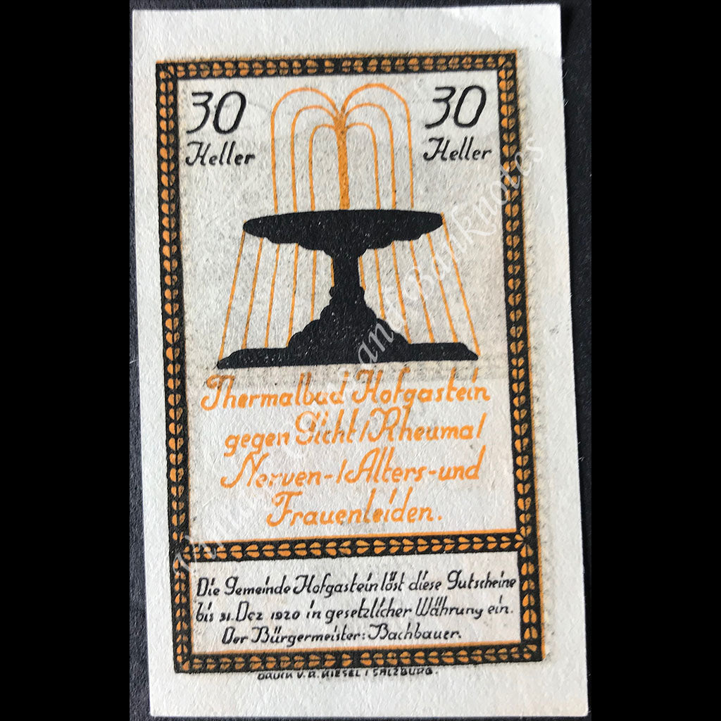 Austria 1920 30 Heller - Hofgastein Notgeld aUNC