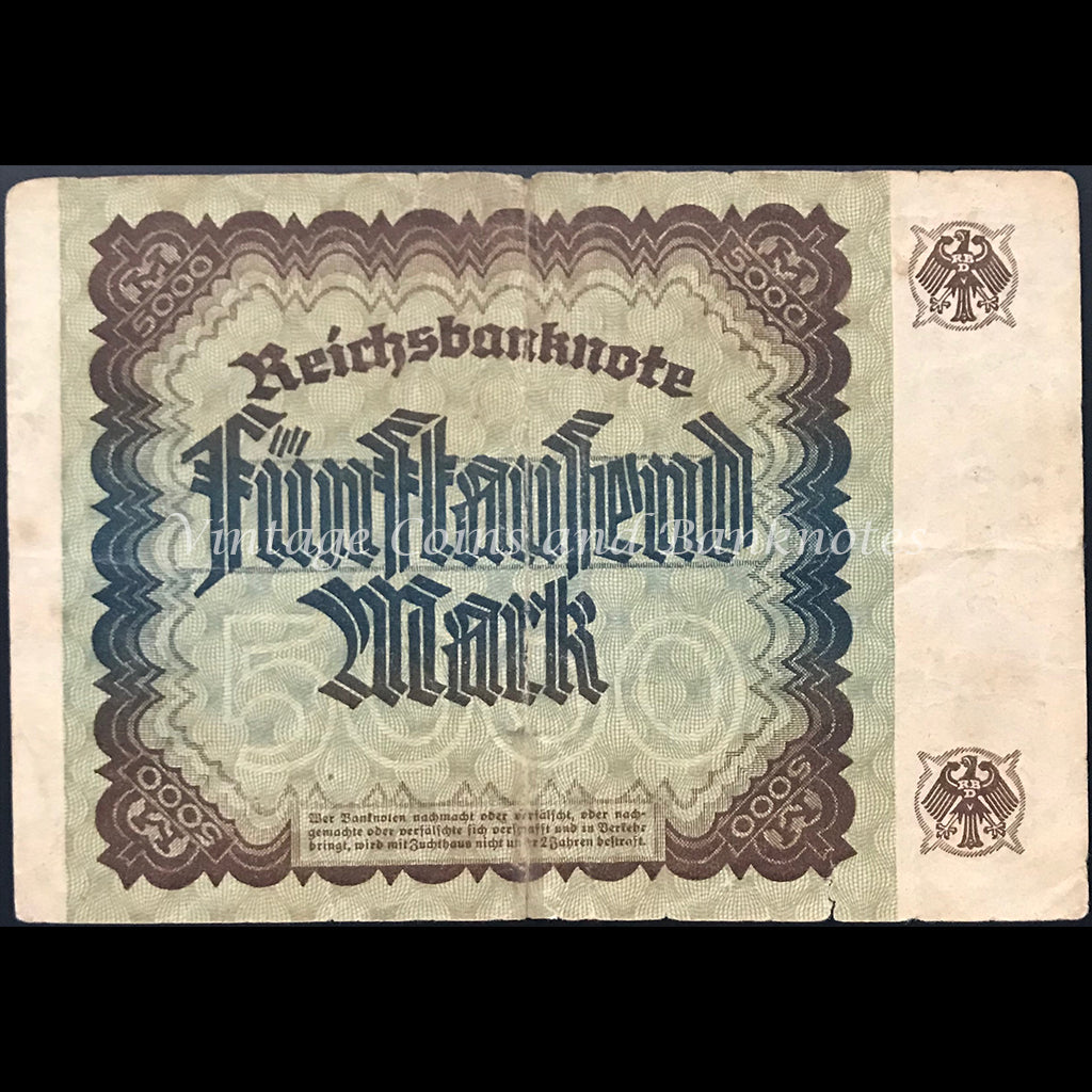 Germany 1922 Reichsbanknote 5,000 Mark FINE