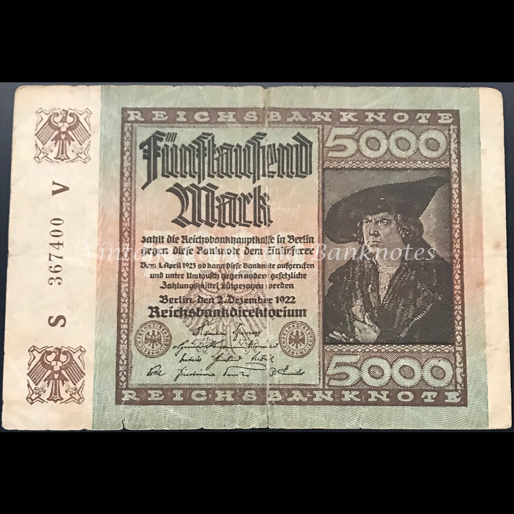 Germany 1922 Reichsbanknote 5,000 Mark FINE