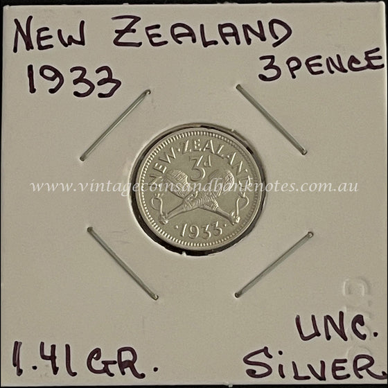 1933 New Zealand Threepence King George V UNC